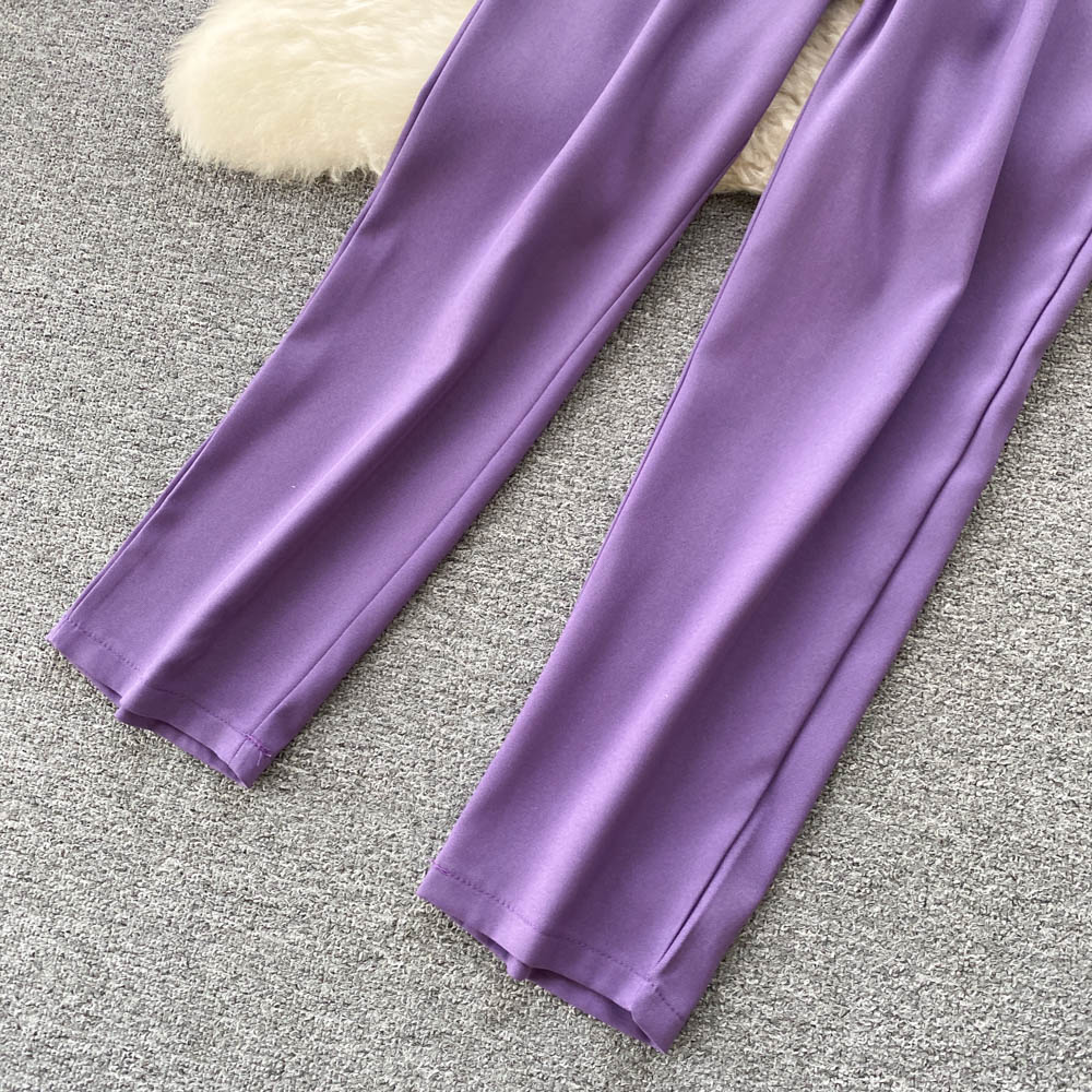 Spring long-sleeved chiffon shirt vertical straight tube wide-leg pants two-piece set suit