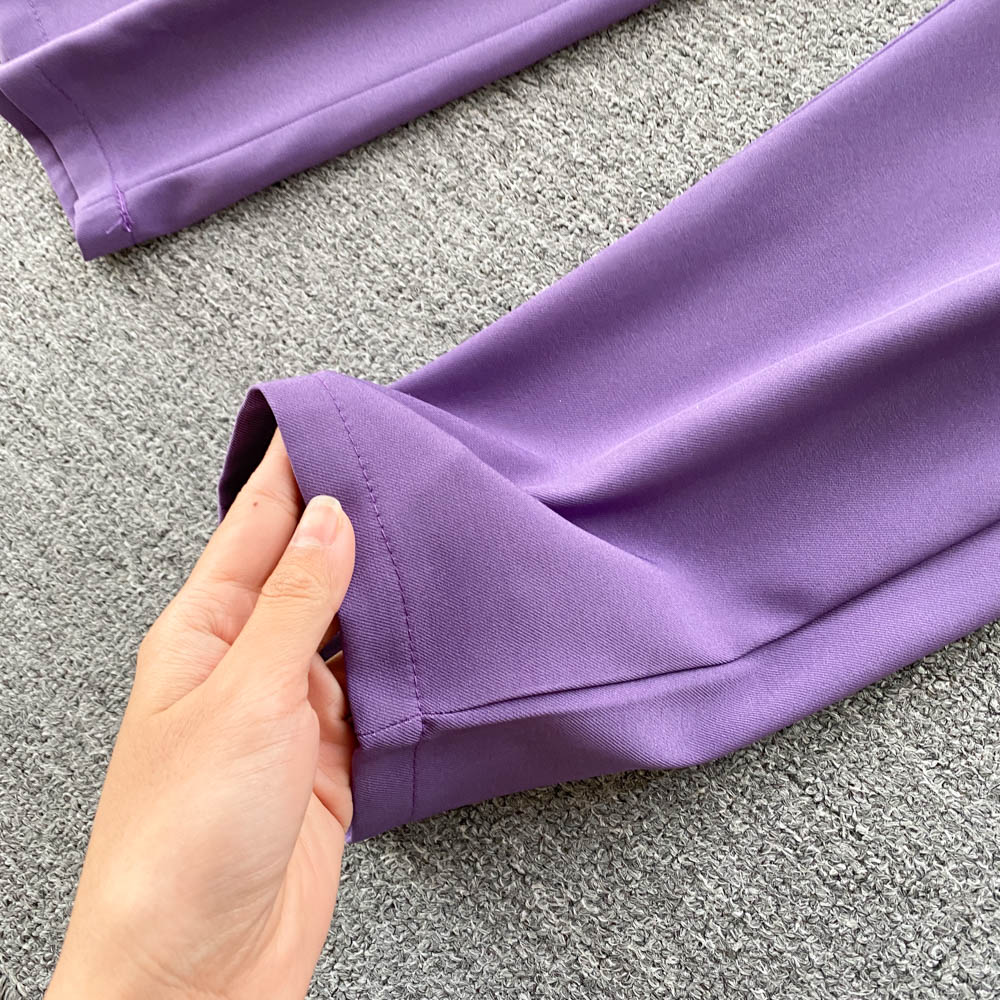 Spring long-sleeved chiffon shirt vertical straight tube wide-leg pants two-piece set suit