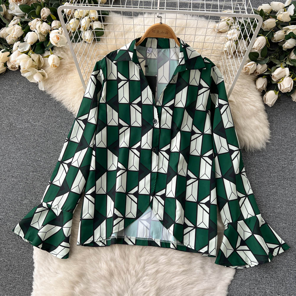 Fashion ladies temperament suit female lapel single-breasted flared long-sleeved shirt + high-waisted wide-leg trousers two-piece set