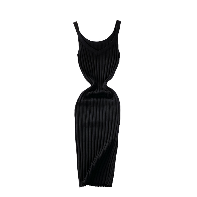 Knitted vest skirt women's 2022 autumn Korean version sexy backless mid-length tight-fitting elastic slimming hip dress