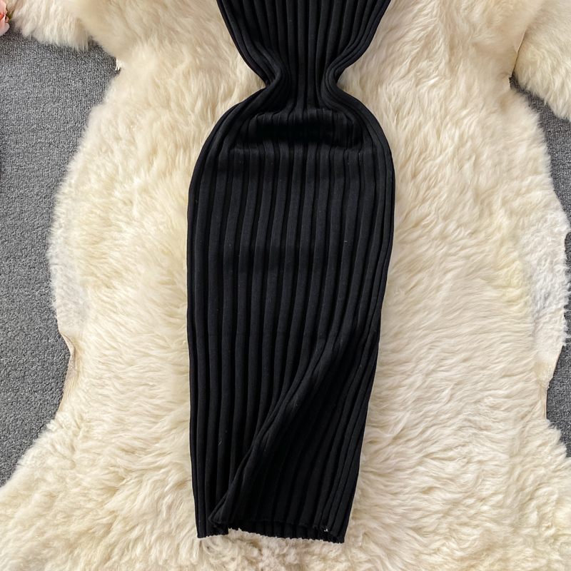 Knitted vest skirt women's 2022 autumn Korean version sexy backless mid-length tight-fitting elastic slimming hip dress
