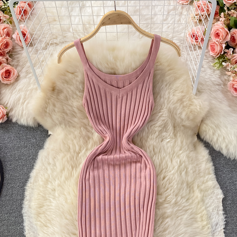 Knitted vest skirt women's 2022 autumn Korean version sexy backless mid-length tight-fitting elastic slimming hip dress