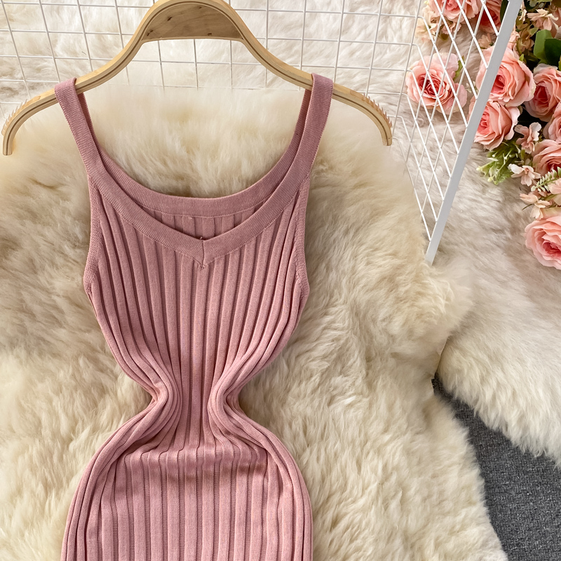 Knitted vest skirt women's 2022 autumn Korean version sexy backless mid-length tight-fitting elastic slimming hip dress