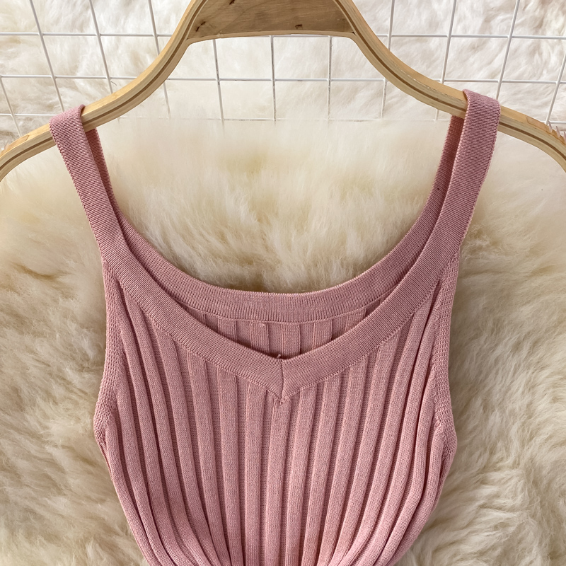 Knitted vest skirt women's 2022 autumn Korean version sexy backless mid-length tight-fitting elastic slimming hip dress