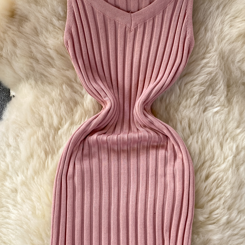 Knitted vest skirt women's 2022 autumn Korean version sexy backless mid-length tight-fitting elastic slimming hip dress