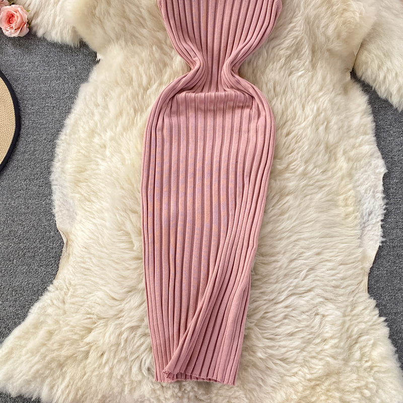 Knitted vest skirt women's 2022 autumn Korean version sexy backless mid-length tight-fitting elastic slimming hip dress