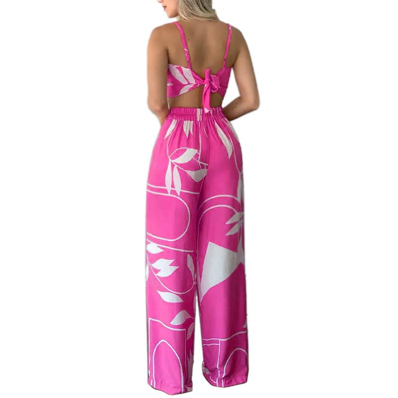 FD922 Spot cross-border 2022 European and American women's summer sexy tube top tie loose wide-leg pants printing suit
