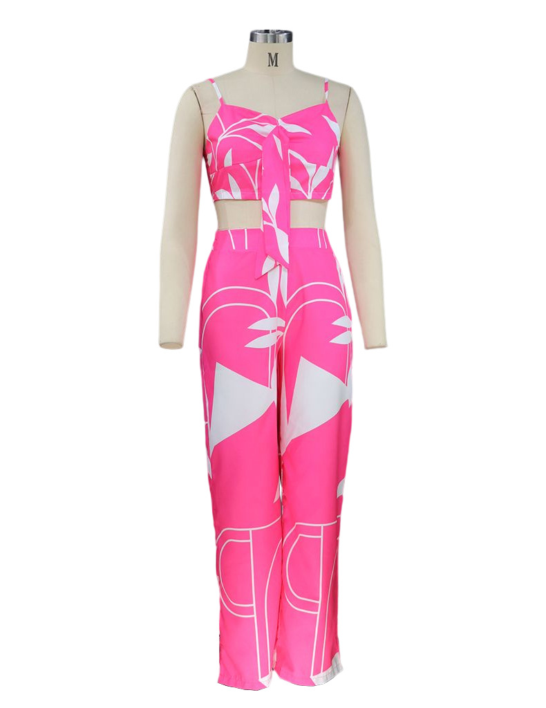 FD922 Spot cross-border 2022 European and American women's summer sexy tube top tie loose wide-leg pants printing suit