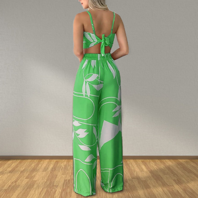 FD922 Spot cross-border 2022 European and American women's summer sexy tube top tie loose wide-leg pants printing suit