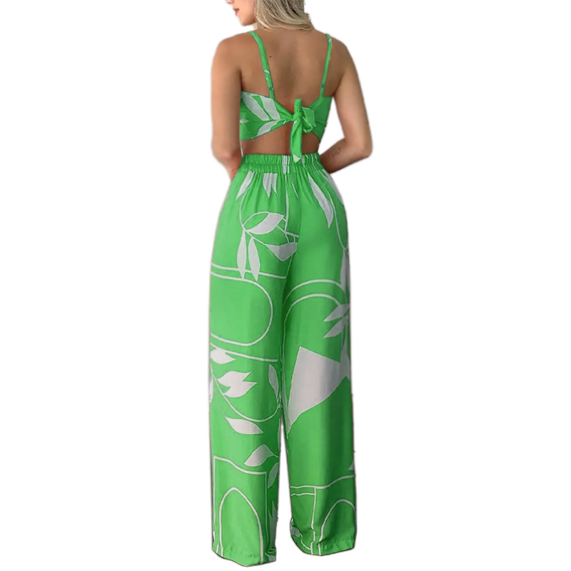 FD922 Spot cross-border 2022 European and American women's summer sexy tube top tie loose wide-leg pants printing suit