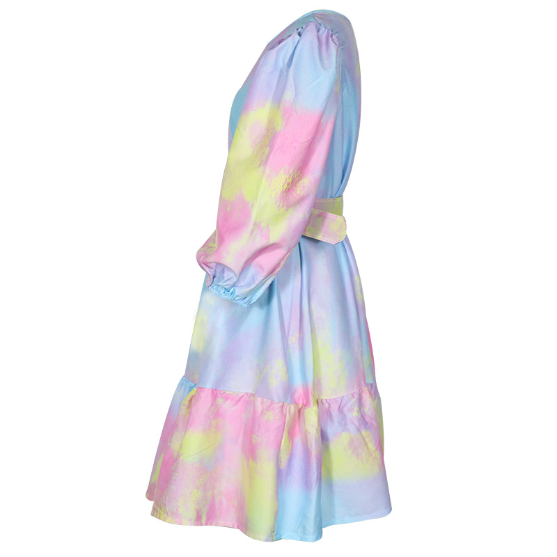 FC1000 2022 Summer New Fashion Round Neck Vacation Style Mid Sleeve Bohemian Print Dress
