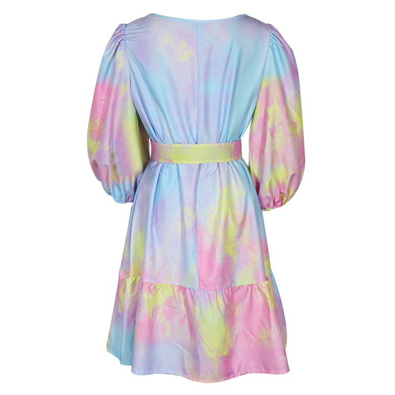 FC1000 2022 Summer New Fashion Round Neck Vacation Style Mid Sleeve Bohemian Print Dress