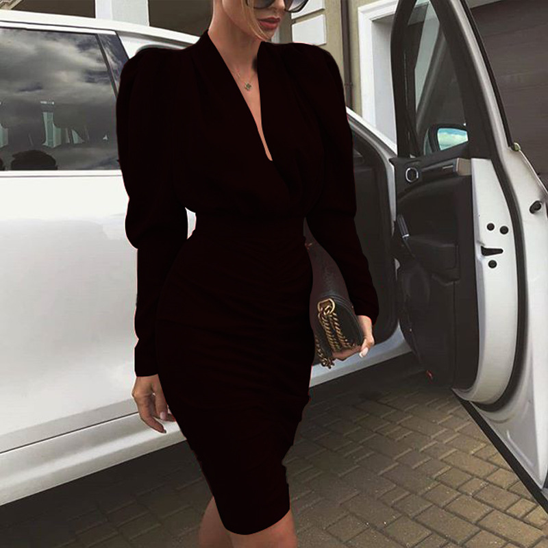 FC696 Spot women's clothing 2022 autumn and winter new Amazon hot selling women's clothing V deep bag hip sexy dress
