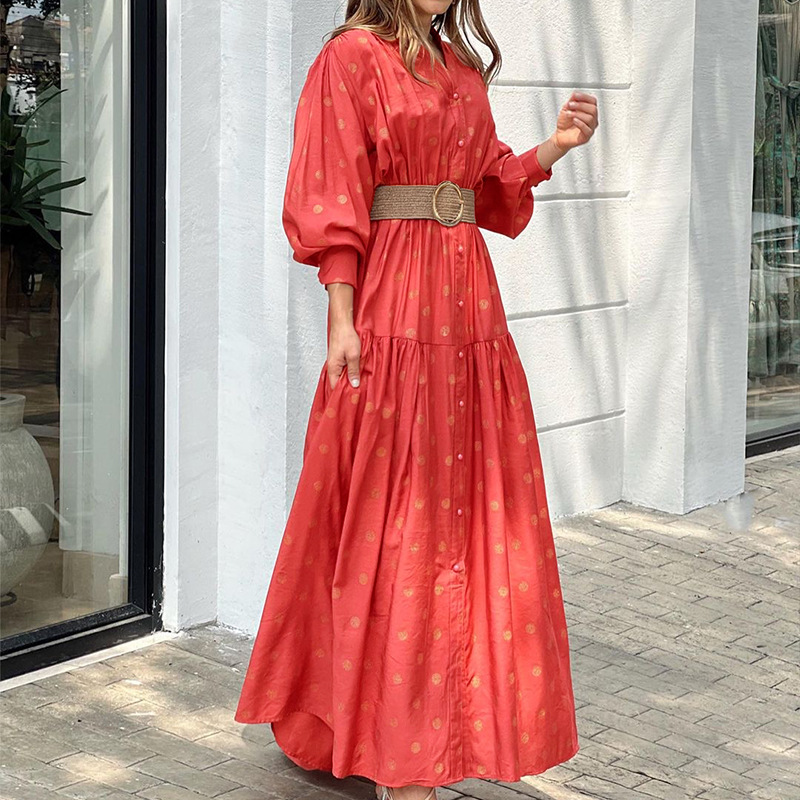 FD785 Spot 2022 early spring Amazon Europe and America slim fit loose women's polka dot print long dress