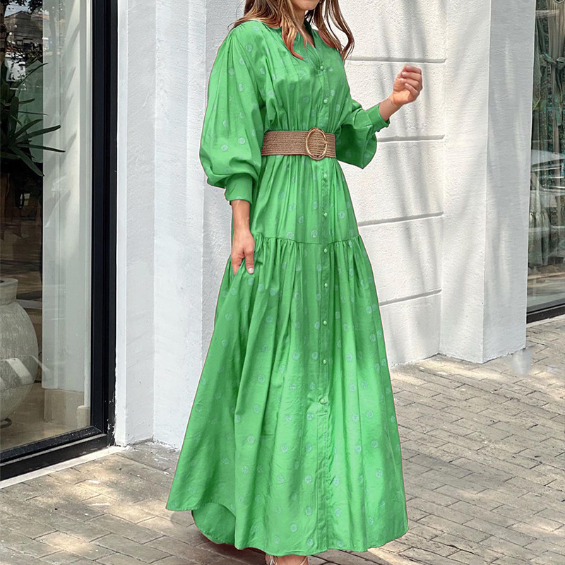 FD785 Spot 2022 early spring Amazon Europe and America slim fit loose women's polka dot print long dress