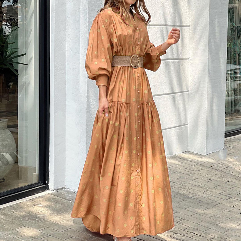 FD785 Spot 2022 early spring Amazon Europe and America slim fit loose women's polka dot print long dress