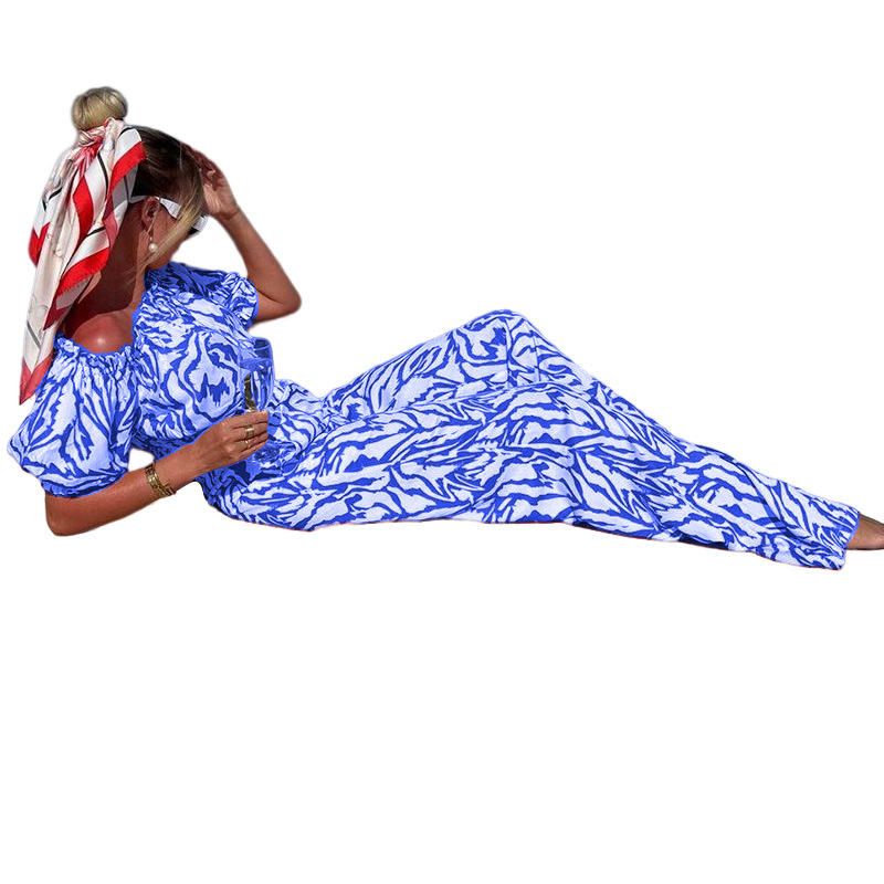 FD993 Women's 2022 autumn new one-shoulder short-sleeved top printed trousers two-piece suit