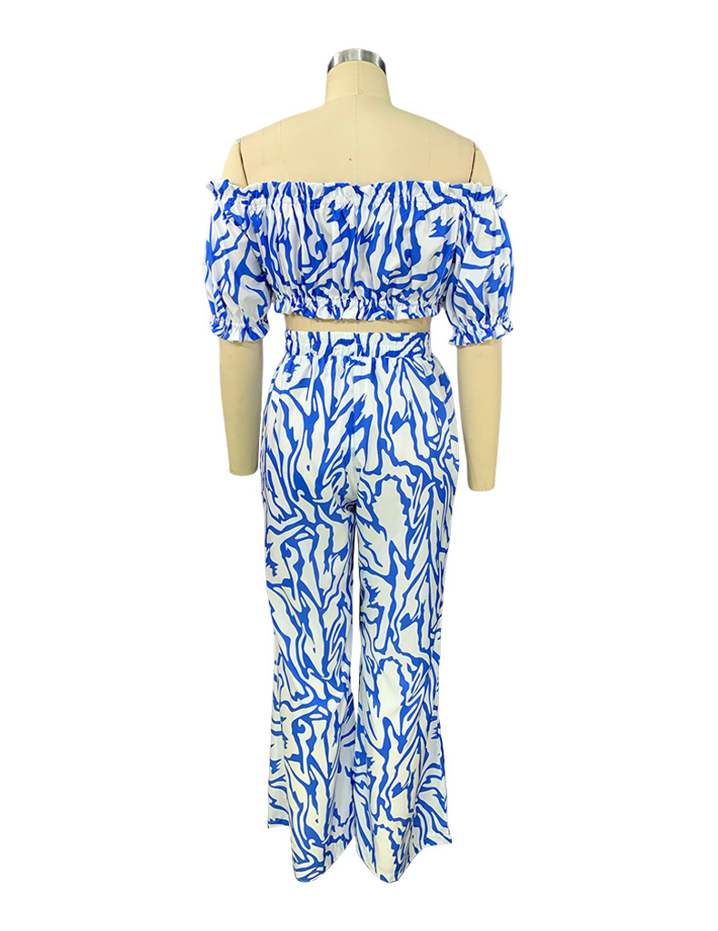 FD993 Women's 2022 autumn new one-shoulder short-sleeved top printed trousers two-piece suit