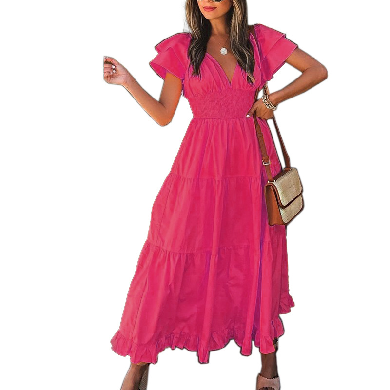 FD919 2022 cross-border European and American women's summer new fashion short-sleeved large swing mid-length dress