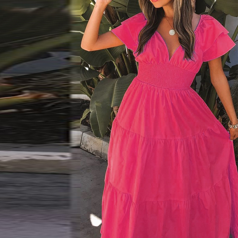 FD919 2022 cross-border European and American women's summer new fashion short-sleeved large swing mid-length dress