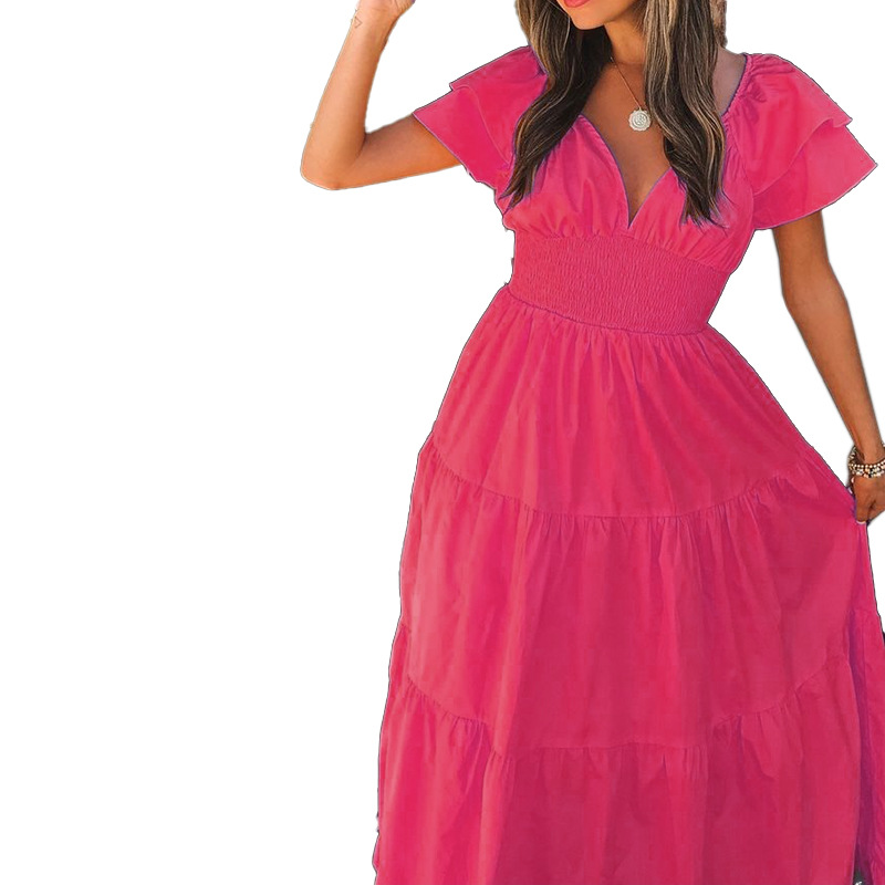 FD919 2022 cross-border European and American women's summer new fashion short-sleeved large swing mid-length dress