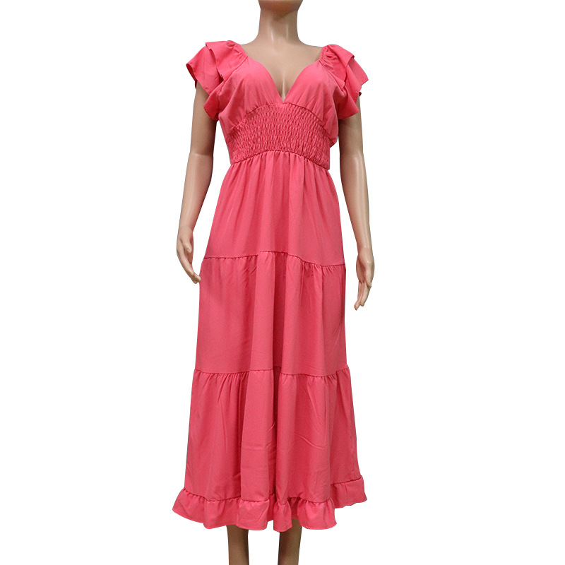 FD919 2022 cross-border European and American women's summer new fashion short-sleeved large swing mid-length dress