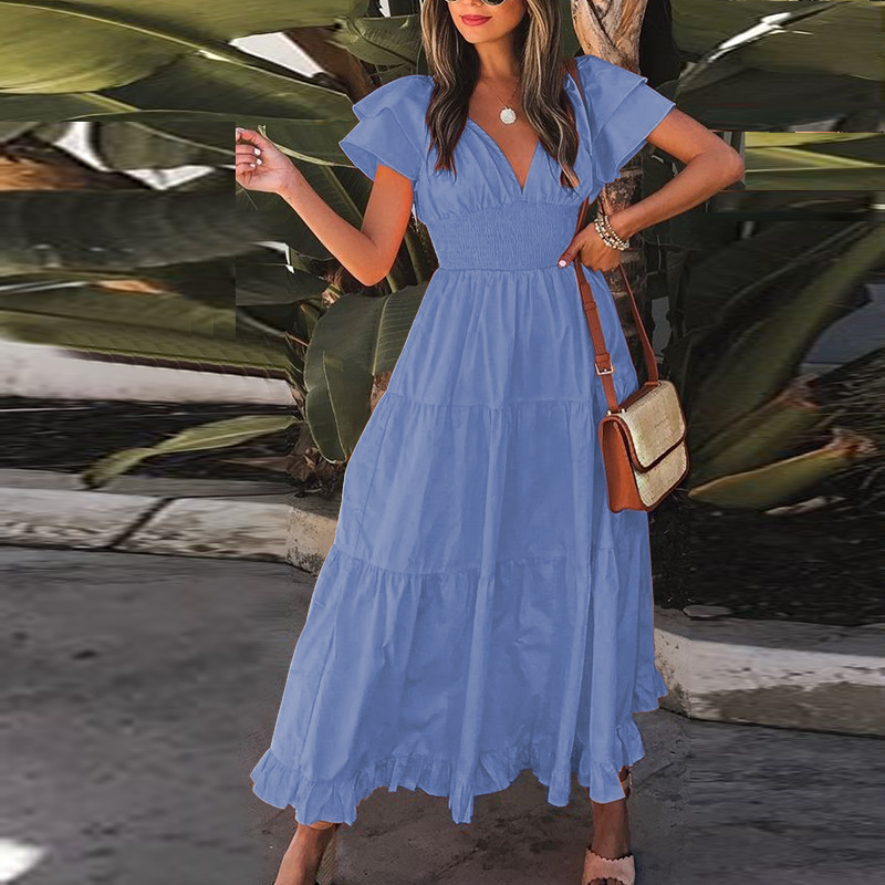 FD919 2022 cross-border European and American women's summer new fashion short-sleeved large swing mid-length dress