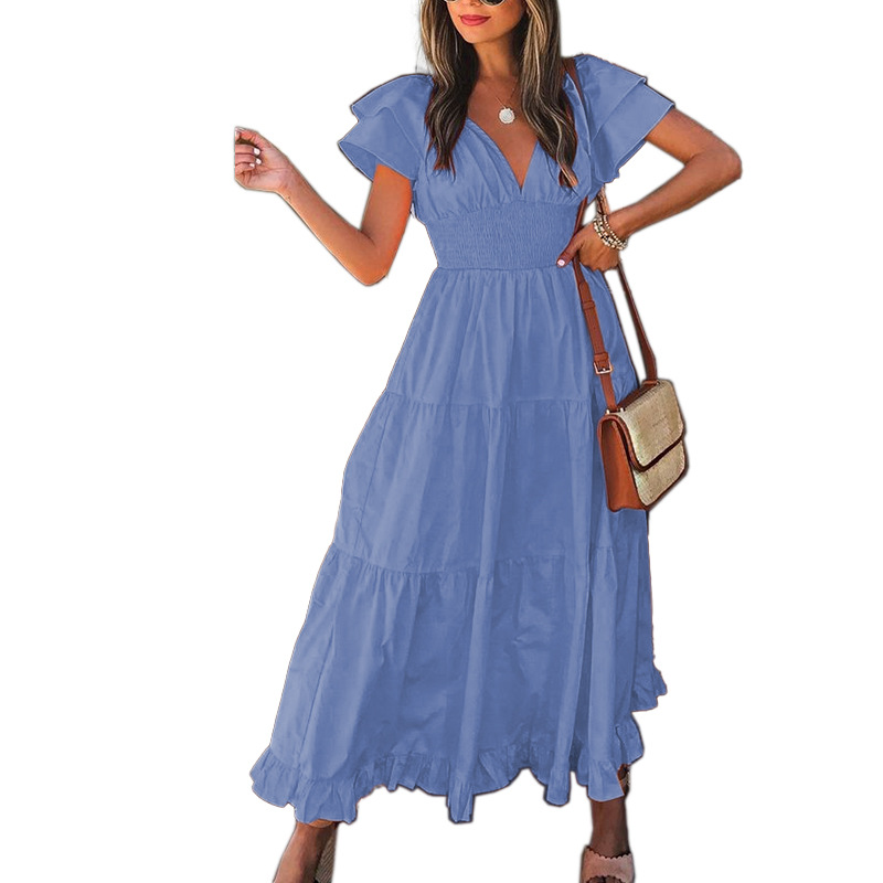 FD919 2022 cross-border European and American women's summer new fashion short-sleeved large swing mid-length dress
