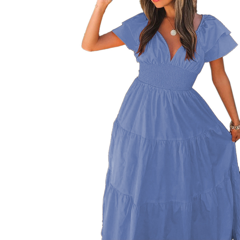 FD919 2022 cross-border European and American women's summer new fashion short-sleeved large swing mid-length dress