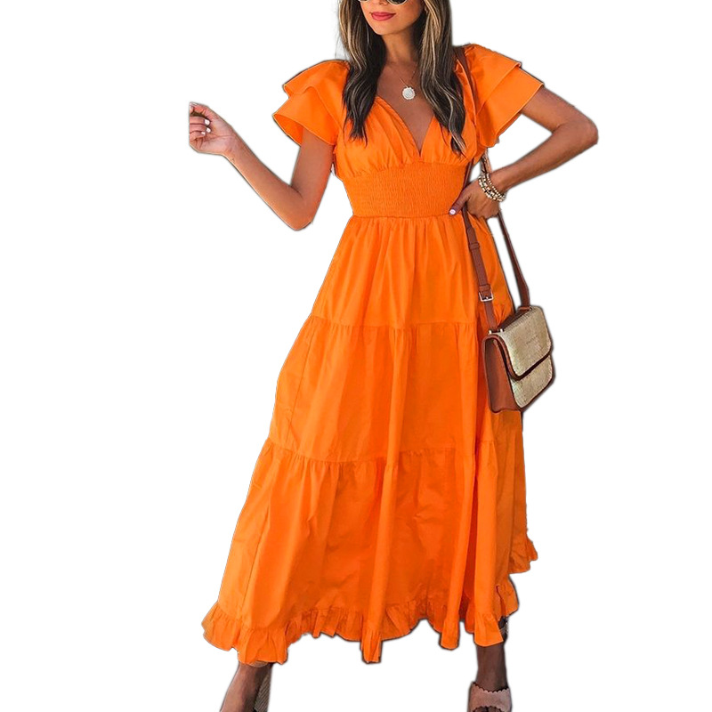 FD919 2022 cross-border European and American women's summer new fashion short-sleeved large swing mid-length dress