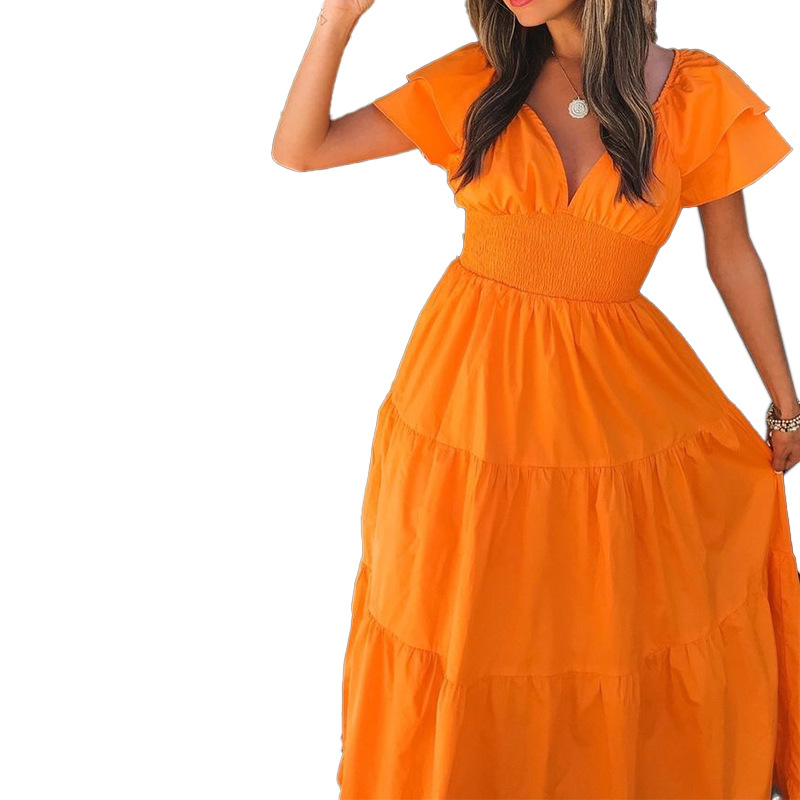 FD919 2022 cross-border European and American women's summer new fashion short-sleeved large swing mid-length dress