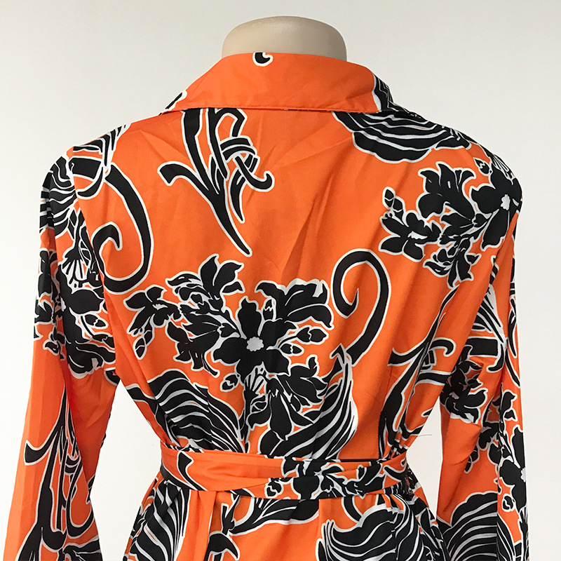 2022 summer new plus size women's print waist commuter lapel dress