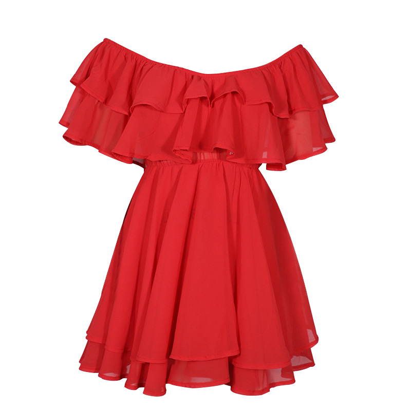 FC971 2022 Summer new one-shoulder sleeveless ruffle sexy mini chiffon dress
