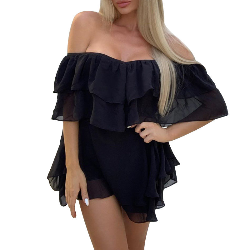 FC971 2022 Summer new one-shoulder sleeveless ruffle sexy mini chiffon dress