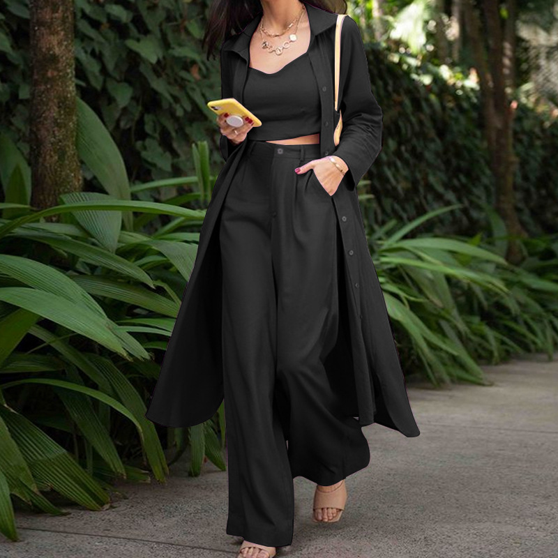 FD445 2022 Spring and Autumn Casual Windbreaker Jacket Tops Wide Leg Pants Women's Three-piece Suit