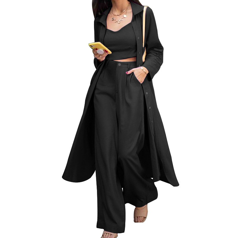 FD445 2022 Spring and Autumn Casual Windbreaker Jacket Tops Wide Leg Pants Women's Three-piece Suit