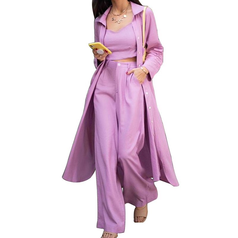 FD445 2022 Spring and Autumn Casual Windbreaker Jacket Tops Wide Leg Pants Women's Three-piece Suit