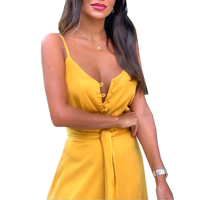 FC539 Women's 2022 summer new ladies temperament V-neck mid-length suspender dress