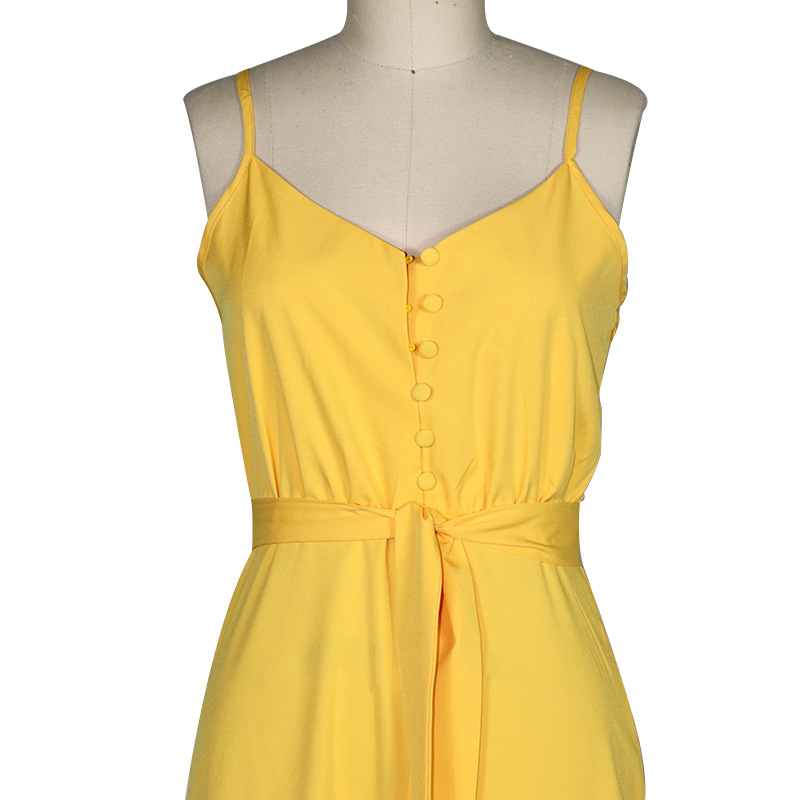 FC539 Women's 2022 summer new ladies temperament V-neck mid-length suspender dress