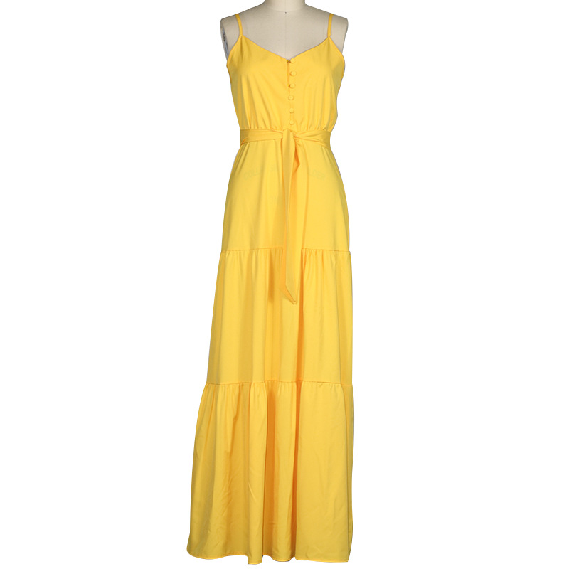 FC539 Women's 2022 summer new ladies temperament V-neck mid-length suspender dress
