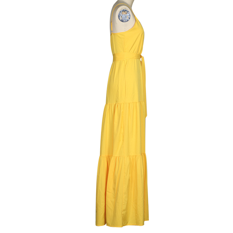 FC539 Women's 2022 summer new ladies temperament V-neck mid-length suspender dress