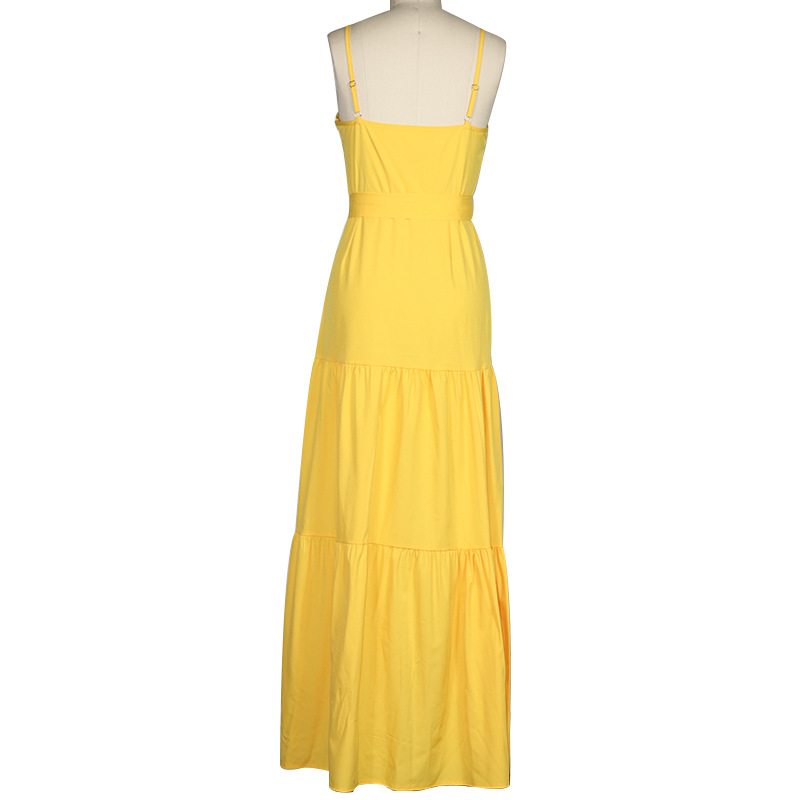 FC539 Women's 2022 summer new ladies temperament V-neck mid-length suspender dress