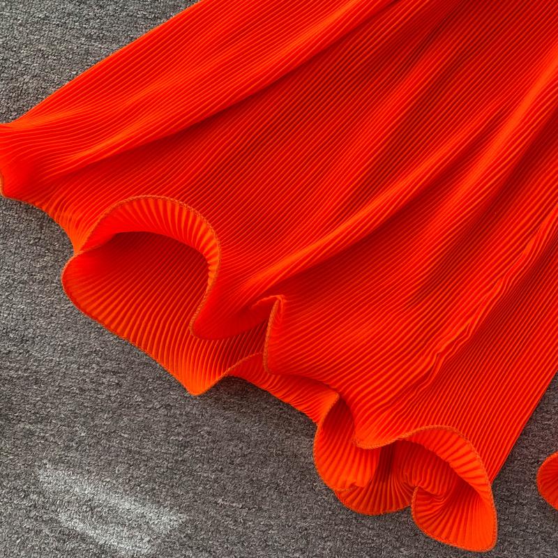 Retro fairy jumpsuit v-neck puff sleeves waist slimming three-dimensional fungus side first repair wide-leg pants