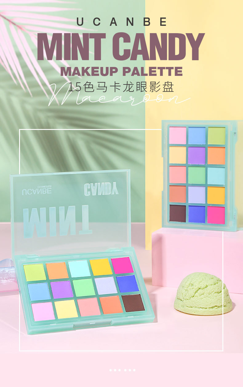 UCANBE Macaron 15 Color Eyeshadow Tray Color full matte Summer fresh neon makeup novice play makeup portable