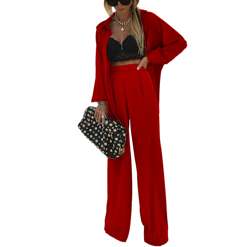 FD034 Available Fall 2022 Amazon European and American Women's Sunscreen Shirt casual wide-leg pants two-piece set