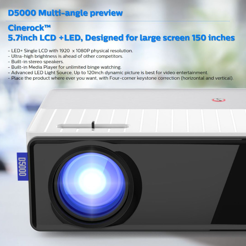 New D5000 home HD home 1080P projector smart phone office LED projector