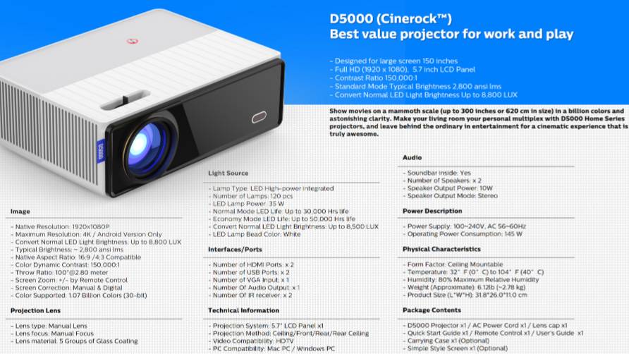 New D5000 home HD home 1080P projector smart phone office LED projector