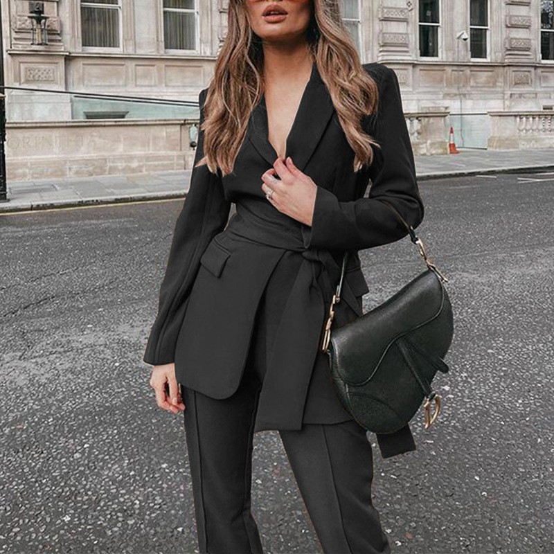 FD507 spot 2022 autumn/winter cross-border women's fashion temperament long sleeve small suit pantsuit two-piece set