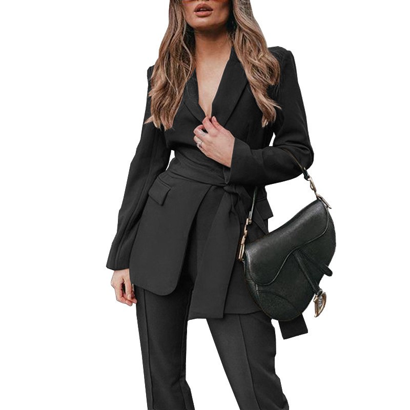 FD507 spot 2022 autumn/winter cross-border women's fashion temperament long sleeve small suit pantsuit two-piece set