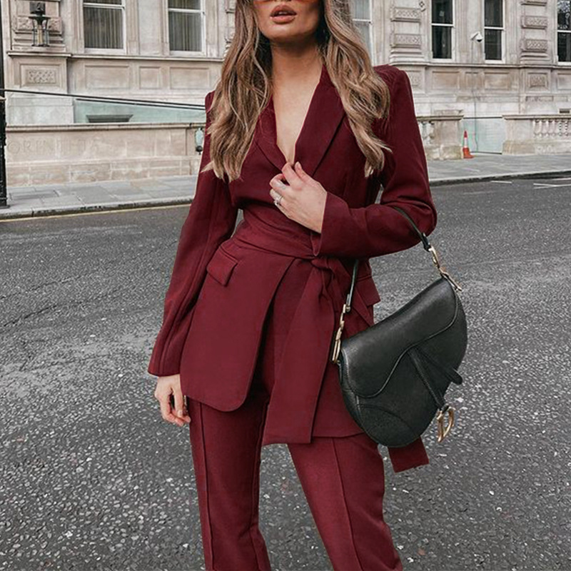 FD507 spot 2022 autumn/winter cross-border women's fashion temperament long sleeve small suit pantsuit two-piece set